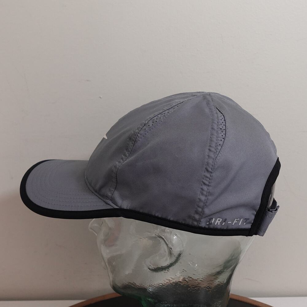 Nike Dri-FIT Running Hat Grey Black Trim Adjustable Performance Cap Swoosh Logo - Picture 3 of 10